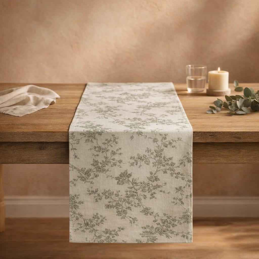 green-floral-table-runner